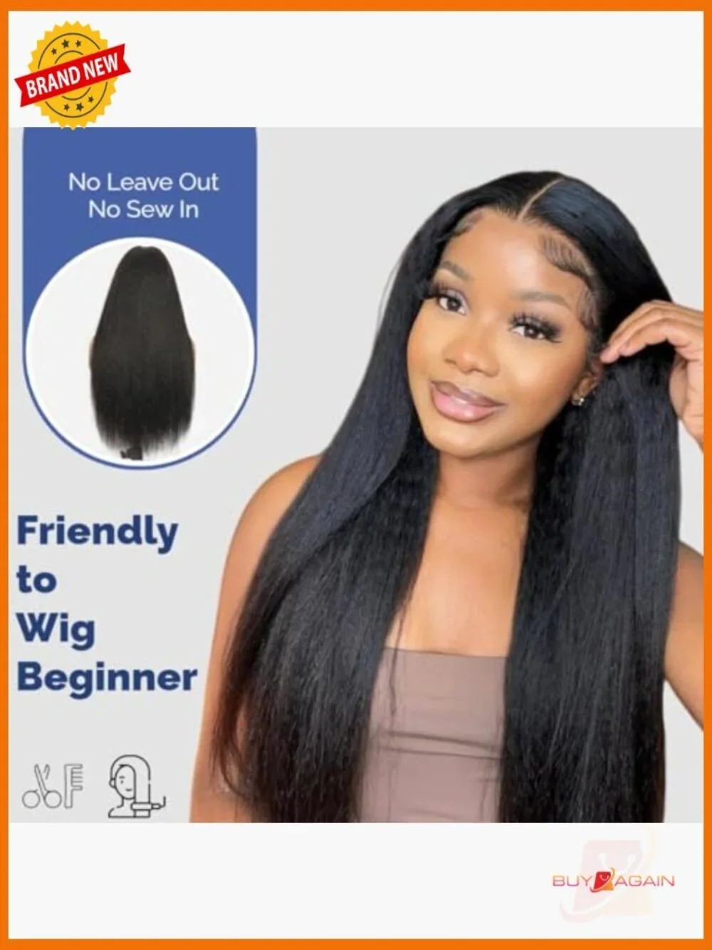 V Part Wig Human Hair Kinky Straight 250% Density Glueless Clip In Drawstring